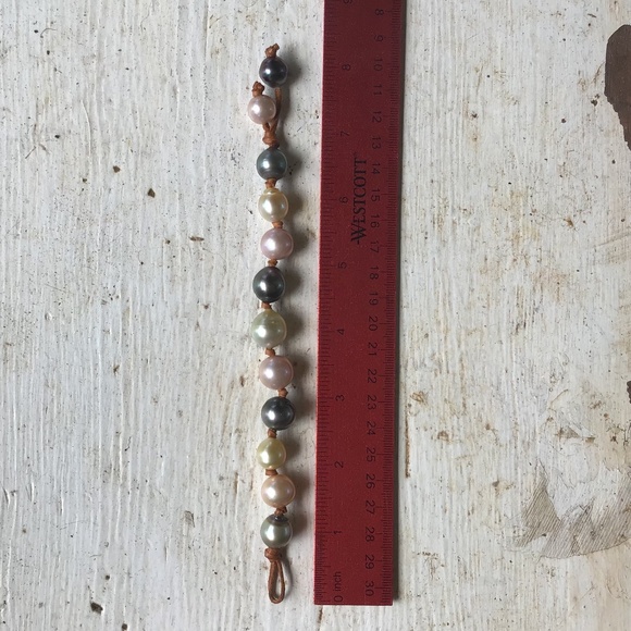 NEW Tahitian, Edison, South Sea pearls + leather RAINBOW BRACELET Ella May - Picture 3 of 5